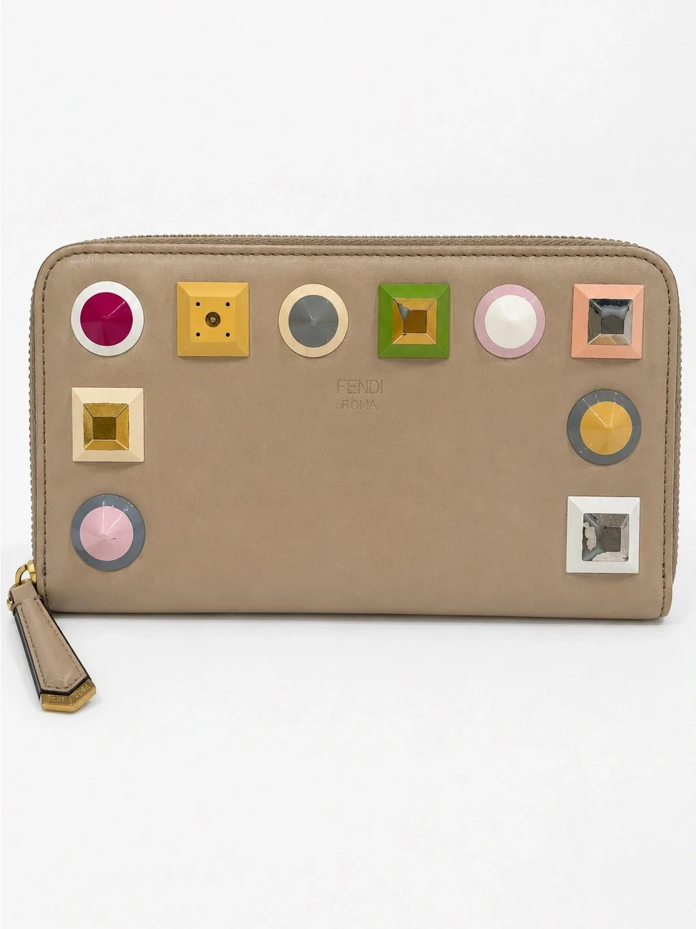 Fendi Roma Pastel Stud Zip Around Wallet COA Authentic Rare